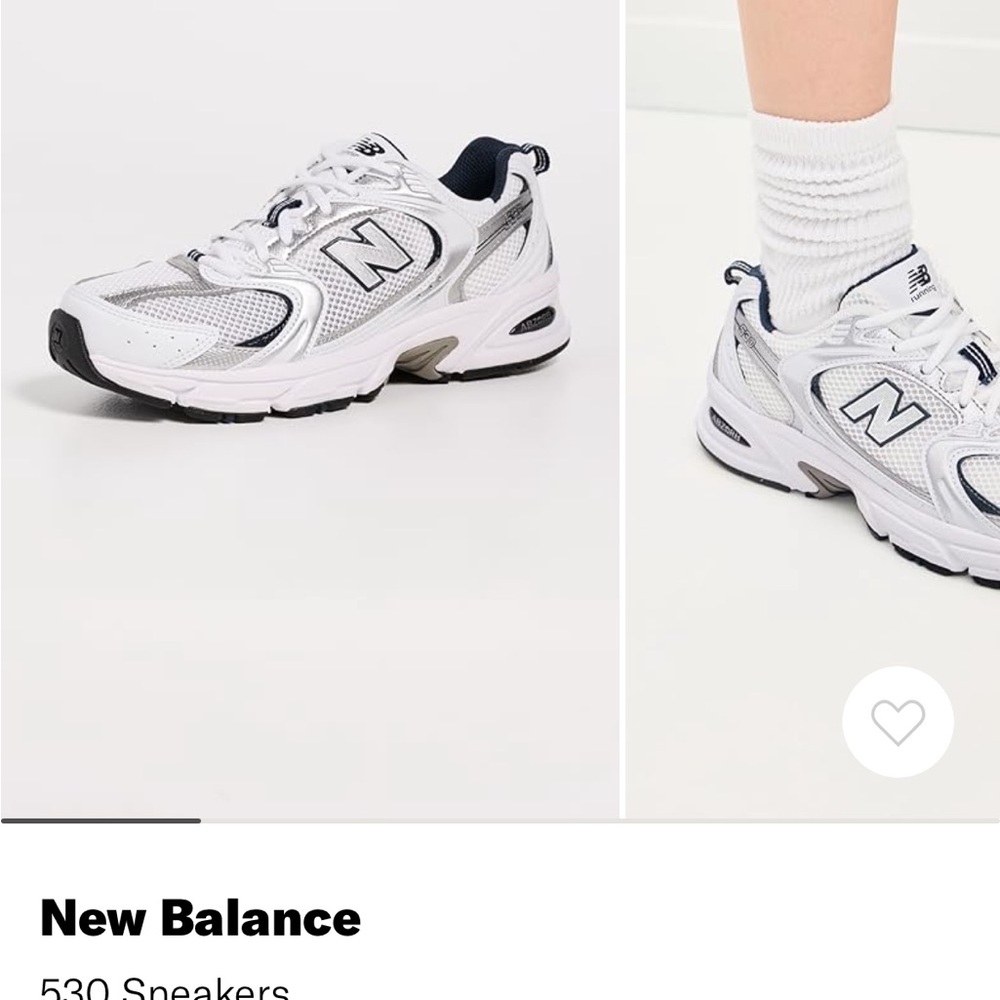 New Balance 530 White and Silver Athletic Sneakers
